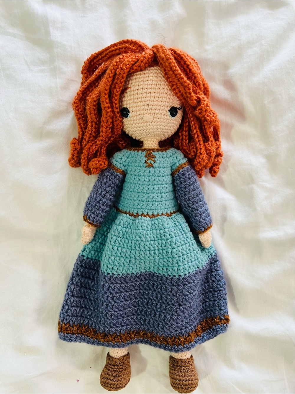 Handmade Crochet Doll with Orange Hair & Teal Dress - Kids Toy